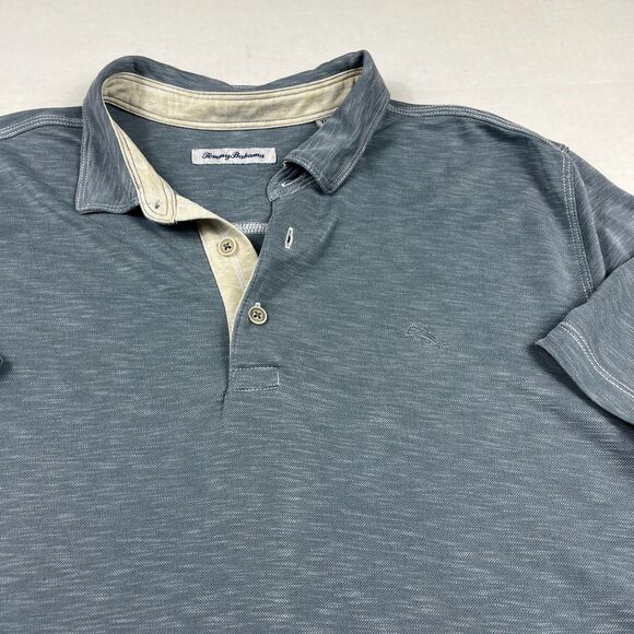 Tommy Bahama Men’s Polo Shirt Blue Slub Knit Soft Washed Resort Casual Beach XL - Picture 3 of 10